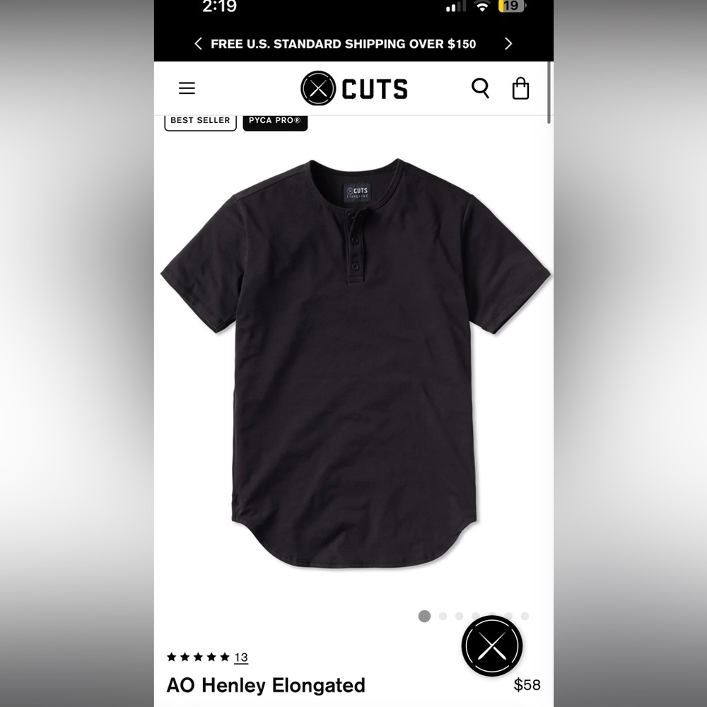 NEVER WORN Cuts elongated Henley